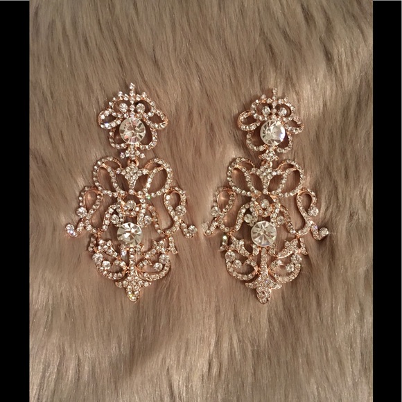 Wedding Formal Earrings Rose Gold Rhinestones - Picture 7 of 7